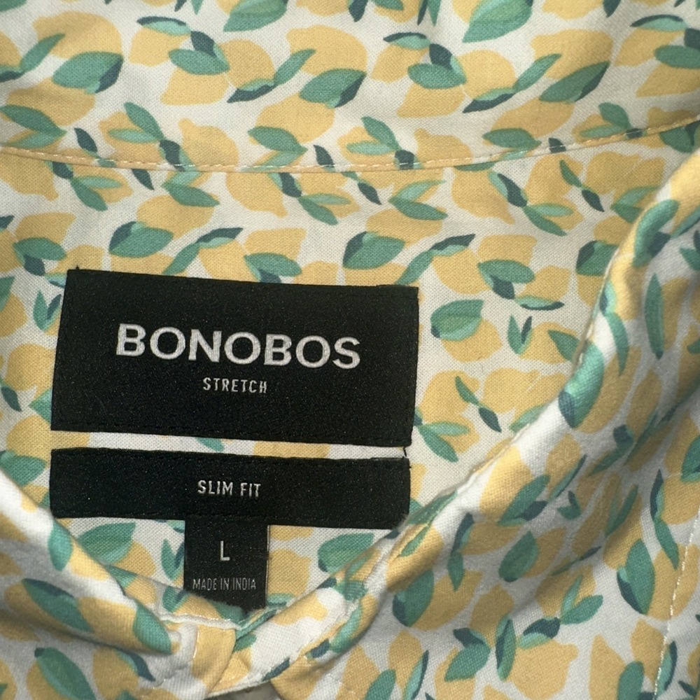 Mens Bonobos Slim Fit Short Sleeve Button Down Shirt Large Lemons EUC - Picture 3 of 5